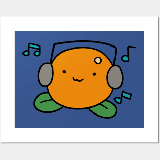 Orange with Headphones Posters and Art